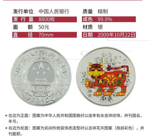 河南中钱  中国金币 2010年虎年金银币 彩金银虎 彩银虎 商品图7