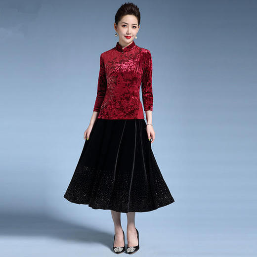 MY-5878秋装新款喜婆婆婚宴丝绒两件套套装 商品图2