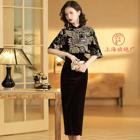 上海旗袍厂修身民国风，印花拼接斗篷立领旗袍裙AYK-QF190630