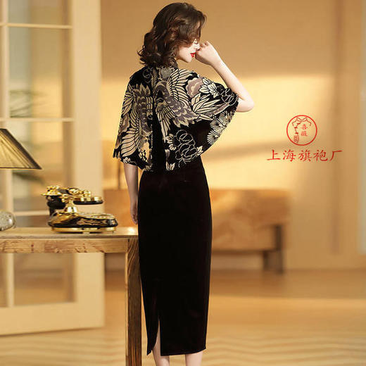 上海旗袍厂修身民国风，印花拼接斗篷立领旗袍裙AYK-QF190630 商品图2