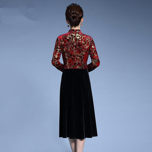 MY-69151新款中老年妈妈丝绒绣花改良旗袍大摆裙 商品图2