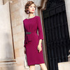 FMY-18775新款七分袖心机褶皱钉珠包臀裙 商品缩略图0