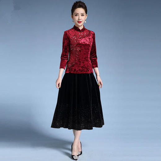 MY-5878秋装新款喜婆婆婚宴丝绒两件套套装 商品图1