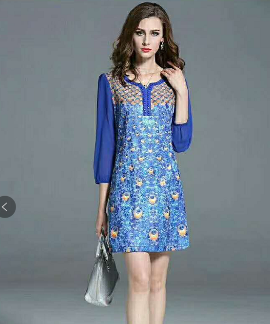 XSL9301大码显瘦七分袖印花连衣裙（亏本处理，仅支持线上付款不退换）