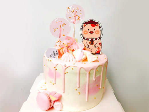 piggy粉色可爱猪生日蛋糕