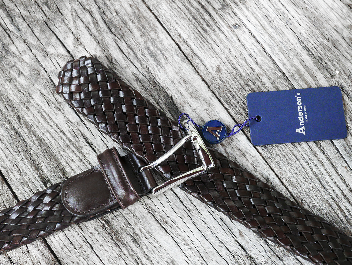 andersons 男士双面编织手工皮带 深棕色