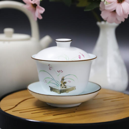 影青定窑手绘盖碗兰花G-3 商品图2