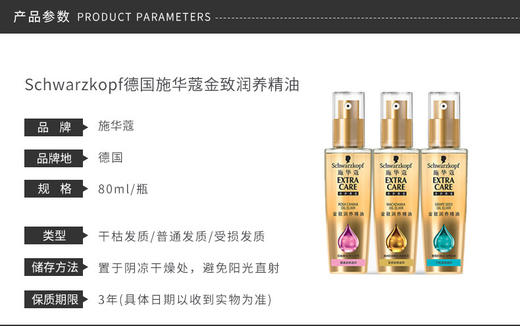 SCHWARZKOPF/施华蔻 金致润养精油 80ML/瓶 三款不同发质JPY带授权招加盟代理 商品图4