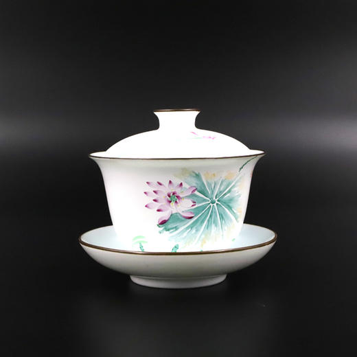 影青定窑手绘盖碗荷花G-1 商品图0