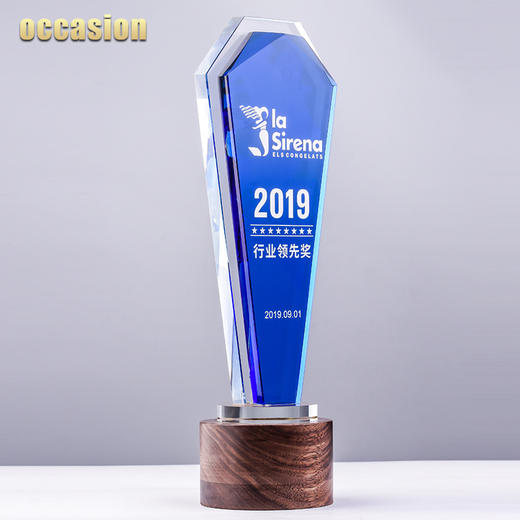 水晶奖杯定制实木底座定做优秀员工颁奖荣誉奖牌纪念品刻字制作 商品图3