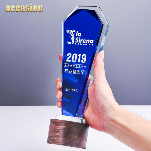 水晶奖杯定制实木底座定做优秀员工颁奖荣誉奖牌纪念品刻字制作 商品图2