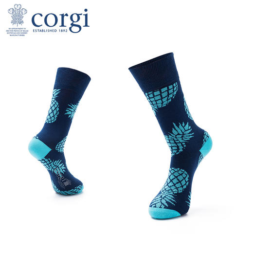 CORGI柯基英国进口男士长袜蓝色菠萝印花精梳棉薄款透气中筒袜JPY带授权招加盟代理 商品图1