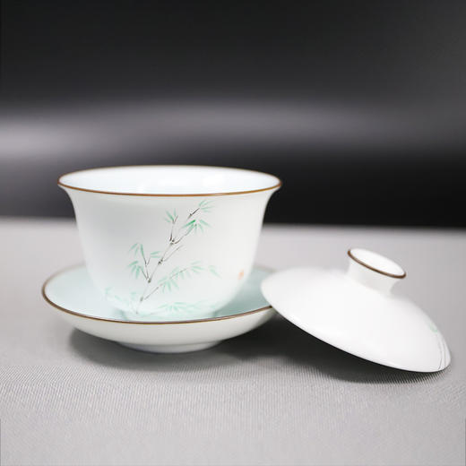 影青定窑手绘盖碗竹子G-2 商品图1