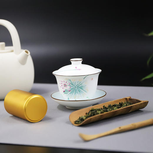 影青定窑手绘盖碗荷花G-1 商品图2