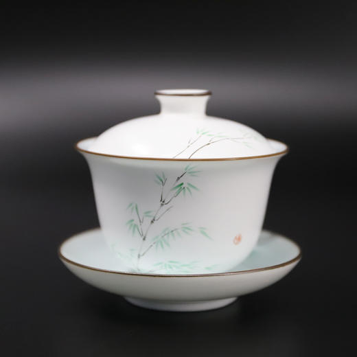 影青定窑手绘盖碗竹子G-2 商品图0