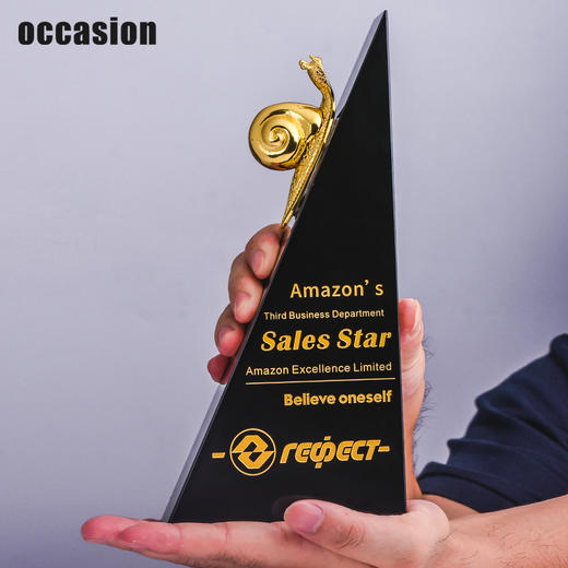 水晶奖杯定制定做黑色金属蜗牛企业颁奖荣誉冠军儿童奖牌刻字制作 商品图3