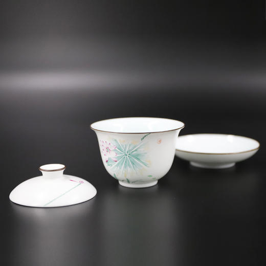 影青定窑手绘盖碗荷花G-1 商品图1