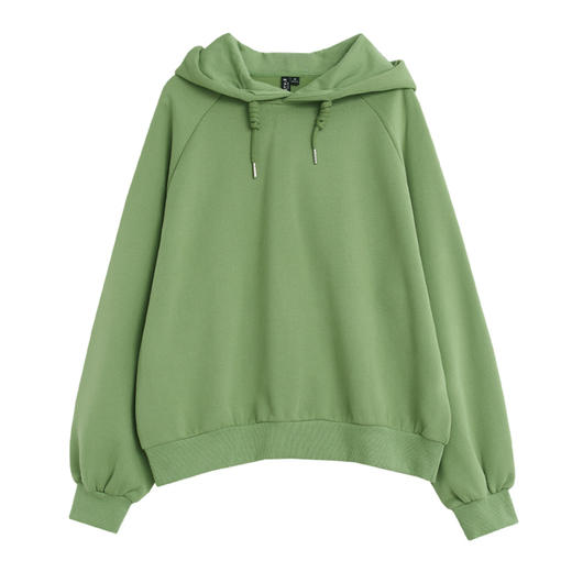 韩都衣舍2019韩版女装秋装宽松连帽套头上衣加绒绿色卫衣du9267焕