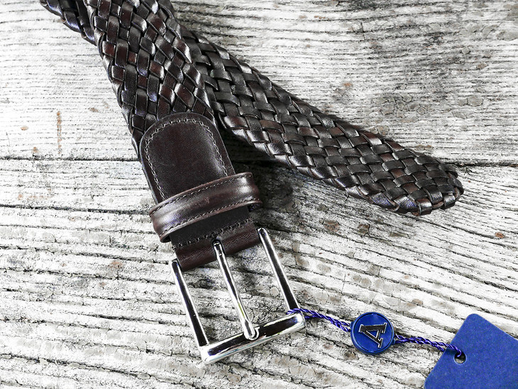 andersons 男士双面编织手工皮带 深棕色