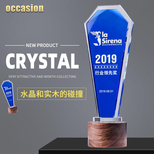 水晶奖杯定制实木底座定做优秀员工颁奖荣誉奖牌纪念品刻字制作 商品图0