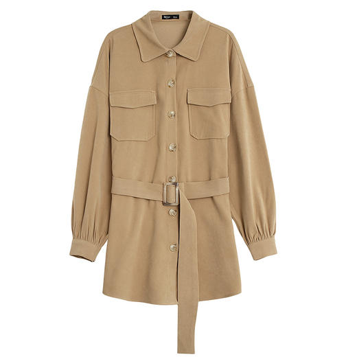 韩都衣舍2019秋装新款女装韩版宽松上衣中长款长袖衬衫om60971筱