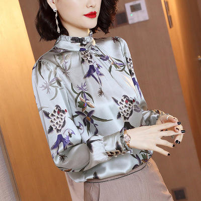 HT 6952 新款木耳边立领修身印花衬衣2019 商品图1