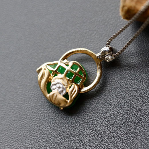 冰种阳绿满色翡翠弥勒佛18k白金钻石镶嵌 商品图5