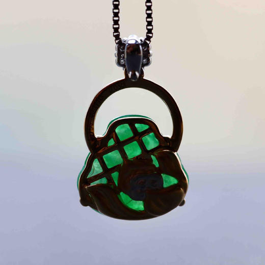 冰种阳绿满色翡翠弥勒佛18k白金钻石镶嵌 商品图8