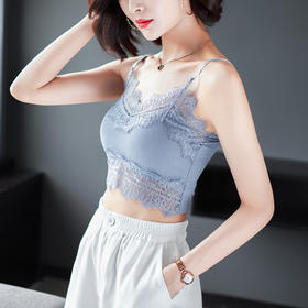 ZD-1911408-防走光防滑内搭聚拢裹胸睫毛蕾丝螺纹棉抹胸式无钢圈文胸
