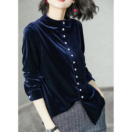 ht8052 丝绒衬衫长袖宽松休闲上衣