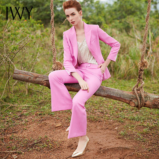 IWY/甜美粉色职业装女装时尚名媛气质西装套装喇叭裤两件套正装CP9344 商品图3