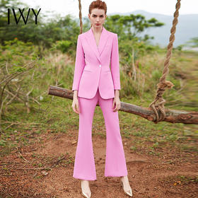 IWY/甜美粉色职业装女装时尚名媛气质西装套装喇叭裤两件套正装CP9344