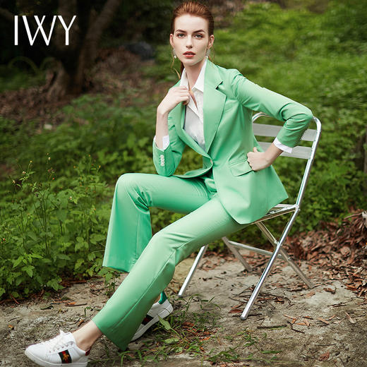 IWY/时尚职业装女装清新绿色西服套装经典喇叭裤两件套修身正装CP9333 商品图4