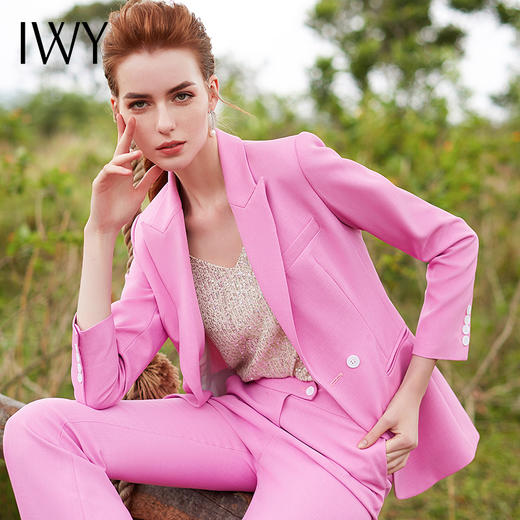 IWY/甜美粉色职业装女装时尚名媛气质西装套装喇叭裤两件套正装CP9344 商品图4