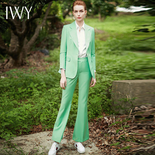 IWY/时尚职业装女装清新绿色西服套装经典喇叭裤两件套修身正装CP9333 商品图0
