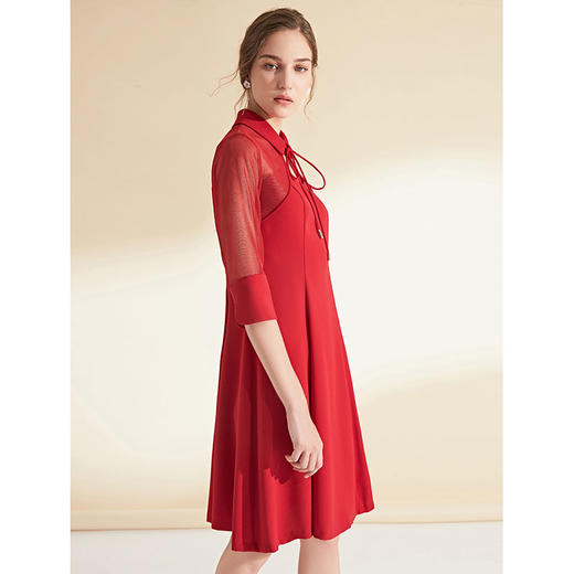 EITIE爱特爱秋季商场同款网纱拼接收腰宴会晚装礼服连衣裙红6077721 商品图2