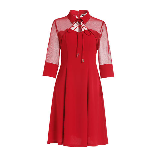 EITIE爱特爱秋季商场同款网纱拼接收腰宴会晚装礼服连衣裙红6077721 商品图5