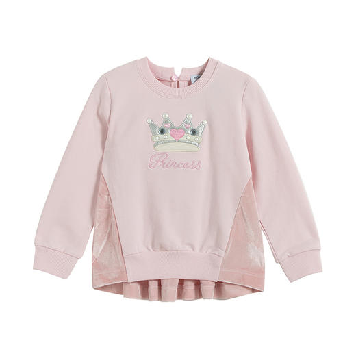 Monnalisa 蒙娜丽莎  女童粉色刺绣拼接圆领卫衣392626RJ 商品图0