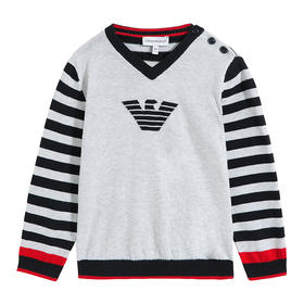 EMPORIO ARMANI  阿玛尼  男童经典图案条纹V领针织衫 6ZHM55 4M0CZ