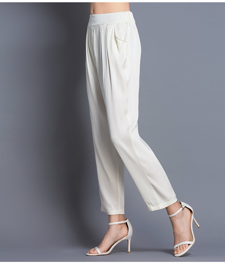 oyg190316重磅真丝哈伦裤松紧腰休闲桑蚕丝裤