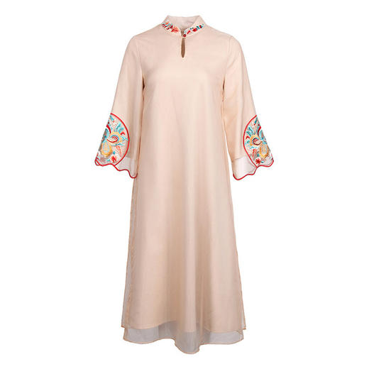 上海旗袍厂KDS-568中国风女装秋冬新款立领刺绣罗马棉宽松a字中长款连衣裙改良旗袍 商品图2