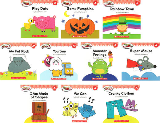 【宝莉爹书单·3-8岁】英文原版 First Little Comics 全彩盒装儿童启蒙入门漫画读物书  Levels A-F 3盒57册 附贴纸 送原版音频 商品图1