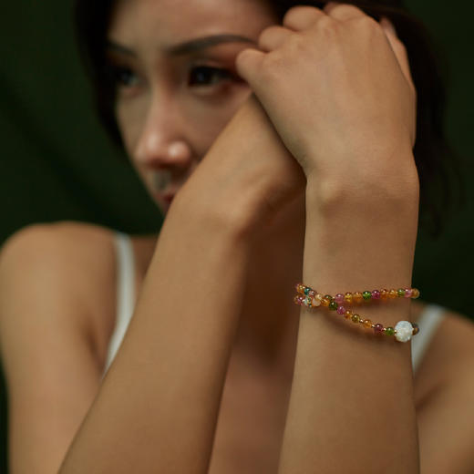 醍醐 碧玺贝壳五瓣花双圈 手串 手链 精选巴西碧玺 商品图0