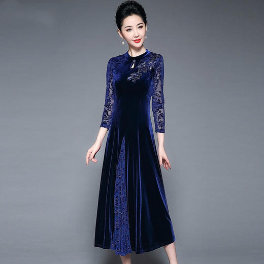 YZL-682新款欧美印花刺绣长袖圆领高腰套头铅笔中长款连衣裙TZW 商品图1