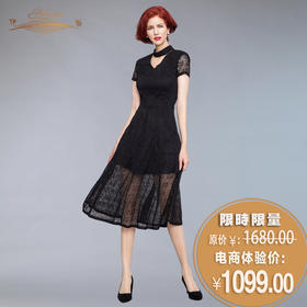 【断码】LD/XL码•YIQU |“放逐心灵”刺绣蕾丝双层连身裙（高贵黑）PT