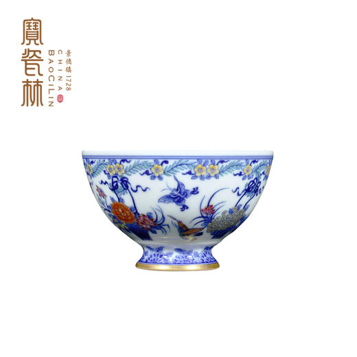 宝瓷林珐琅彩青花描金蝶恋花鸡心杯 商品图4