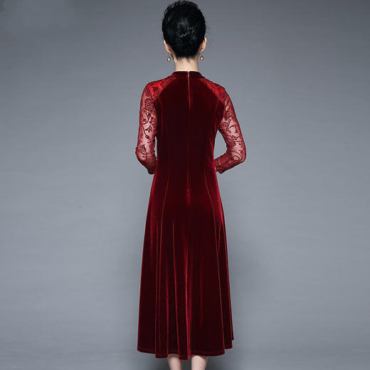 YZL-682新款欧美印花刺绣长袖圆领高腰套头铅笔中长款连衣裙TZW 商品图2