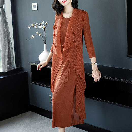 XSL-ZY-1005新款宽松中国风褶皱收腰大码修身显瘦假两件连衣裙 商品图1