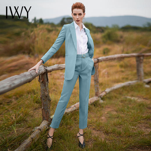 IWY/时尚靛青西服套装通勤休闲西装两件套高端名媛气质正装CP9369-G 商品图0