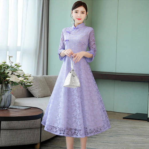 AHM-yslg8231夏季新款中袖中长款年轻款新式中国风文艺裙子 商品图4